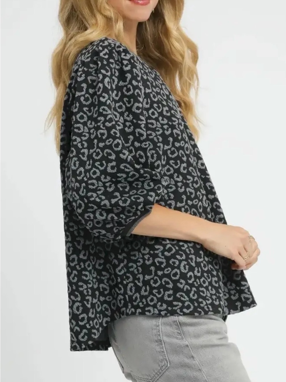 Umgee Black & Gray Leopard Print Dolman Top